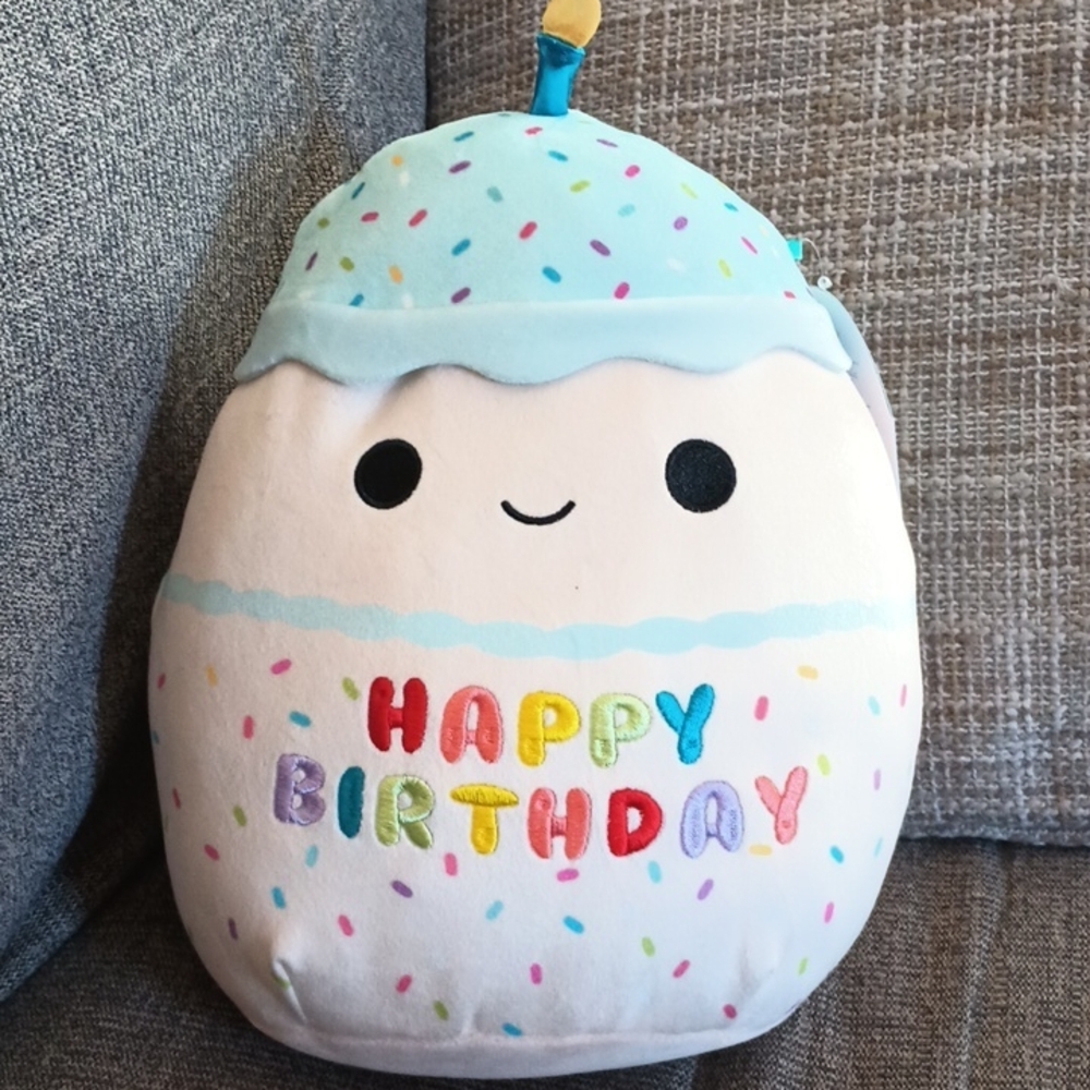 Squishmallows Kiks Birthday Cake Plush - Blue and White